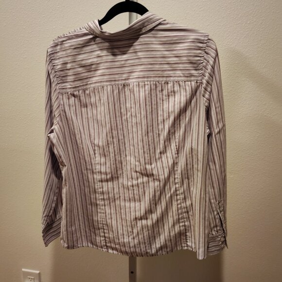 Basic Editions Women's Long Sleeve Button Front Blouse Stripe Stripes Purple - Picture 11 of 11